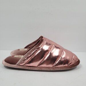 DF By Dearfoams Puffer Women's Pink Metallic Memory Foam Slipper US Size 9-10
